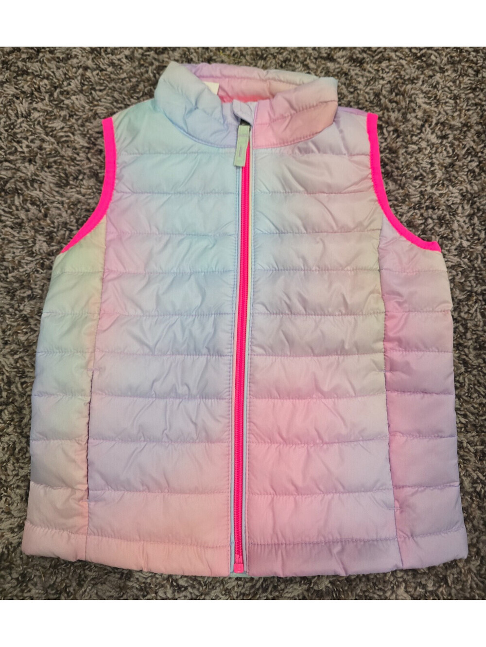 Girls Sz 4T Zip Up Puffer Vest Pastel Watercolor Pink Purple